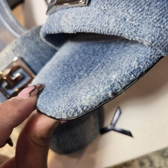 NEW Givenchy Distressed Denim Slides Size 39 45mm Heels - Picture 8 of 11